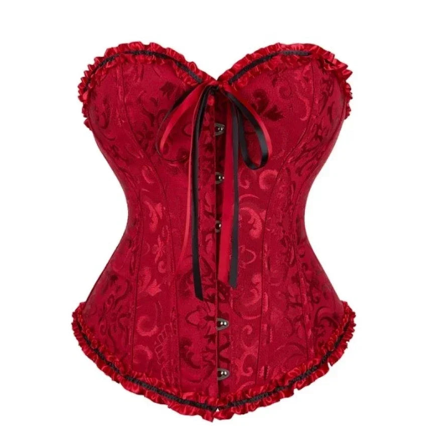 Corset Top Plus Size Women Bustier Overbust Sexy Lace up Floral Lingerie Vintage Gothic Victorian Fashion Black Red DropShipping