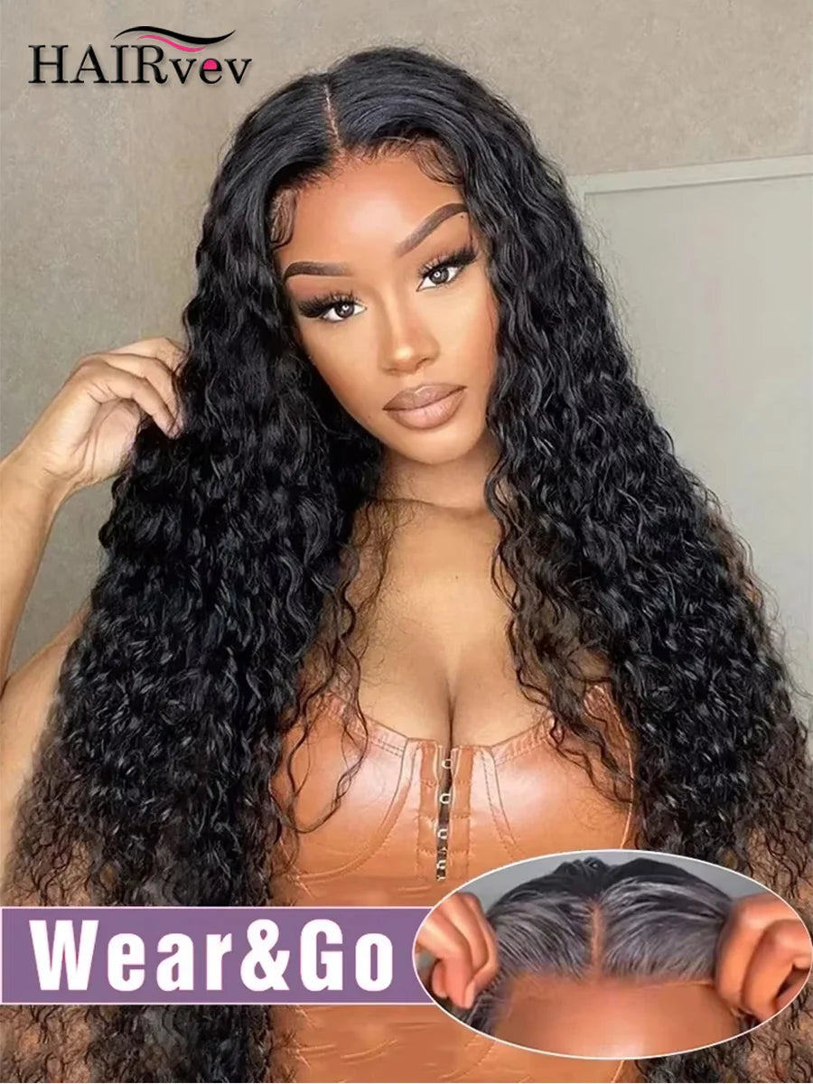 5x7 Glueless Human Hair Wigs Brazilian Water Wave Lace Front Wigs For Women Kinky Curly Wigs Human Hair Ready To Go Wear Plucked