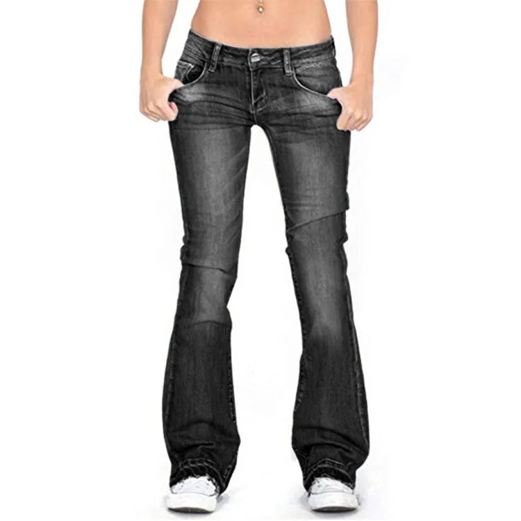 Spring Summer Black Low Rise Flared Jeans Women Casual Vintage Skinny Bell Bottom Mom Jeans Korean Slim Denim Y2k Long Pants