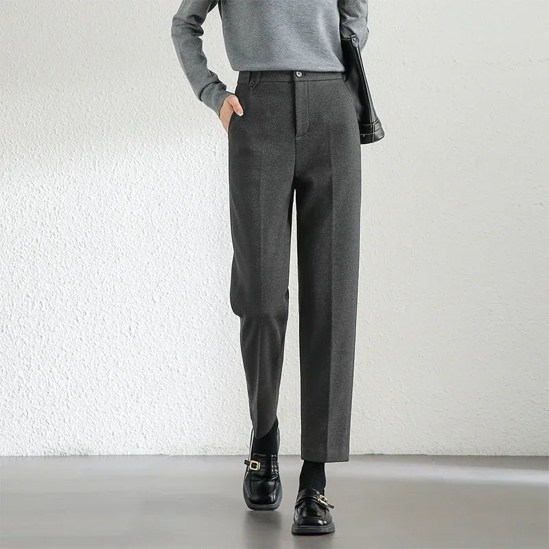 SENTUBILA Straight Ankle-length Women Pants 2026 Winter Slim Fit Thick High Waist Warm Solid Office Lady Pencil Pant 144K56987