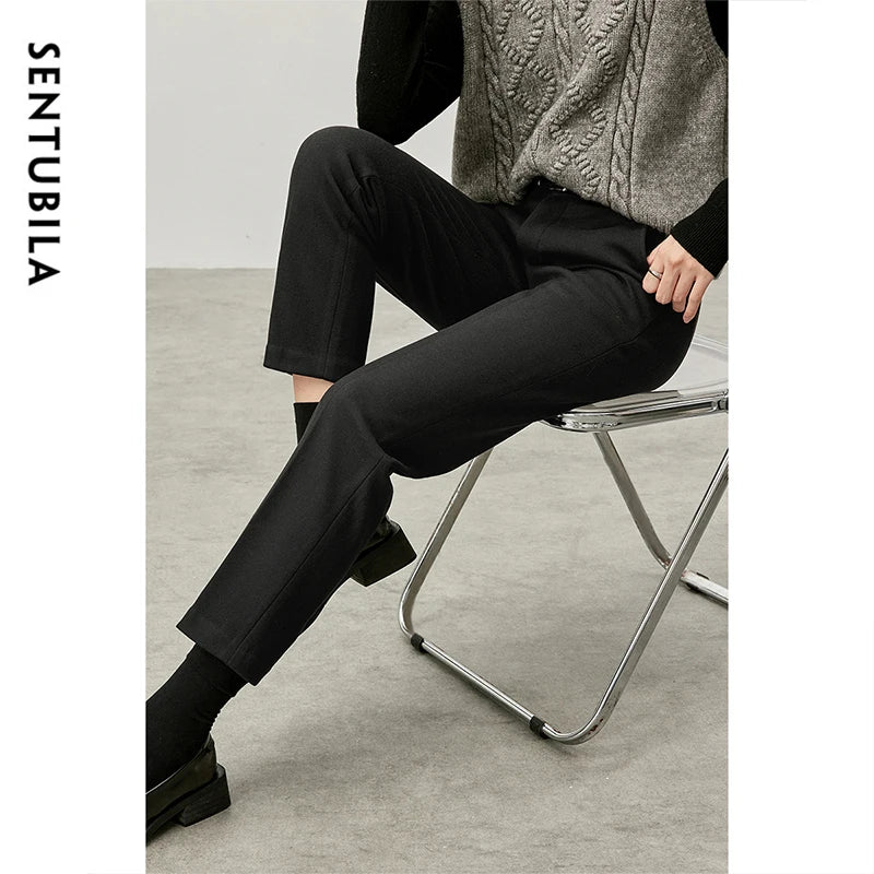 SENTUBILA Straight Ankle-length Women Pants 2026 Winter Slim Fit Thick High Waist Warm Solid Office Lady Pencil Pant 144K56987