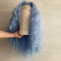 Light Blue Natural Wave Long Curly Wavy Synthetic 13X4 Lace Front Wigs for Women Pre Plucked Natural Hairline Cosplay Party