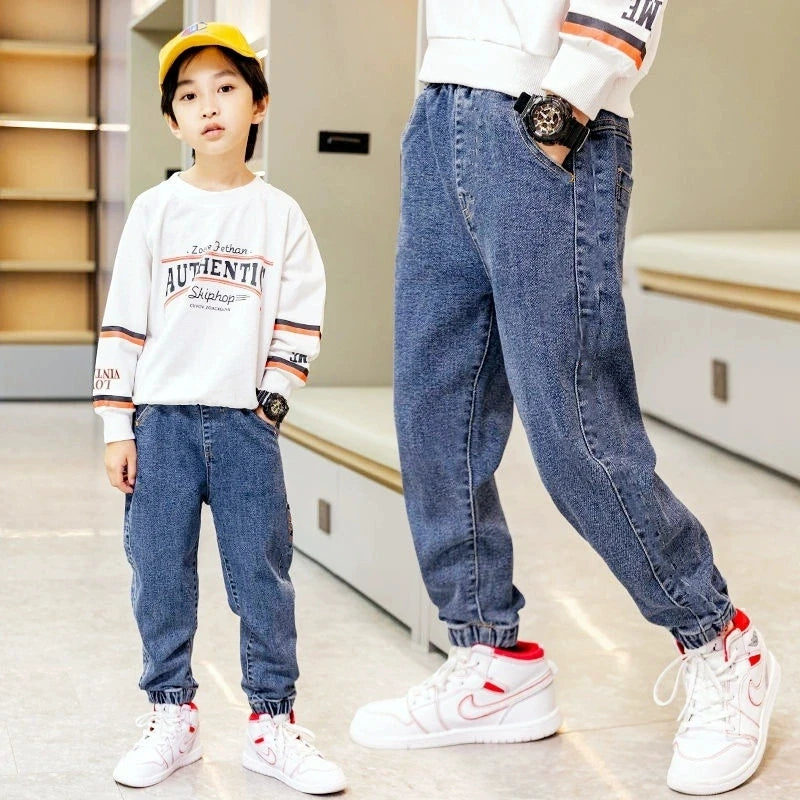 New Spring Autumn Teenage Boys Jeans Fashion Splicing Slim Fit Style Long Denim Pants For 3-12 Years Kids Children Trousers
