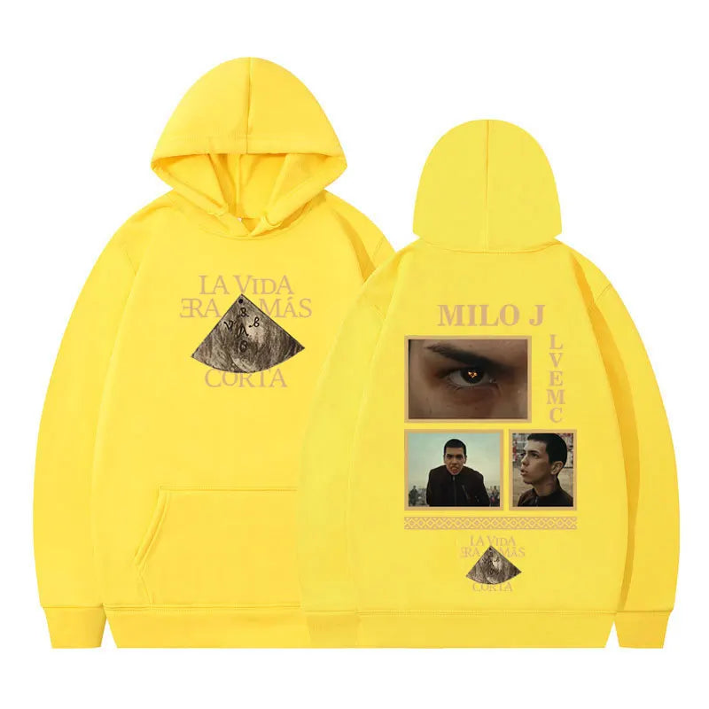 Rapper Milo J La Vida Era Mas Corta Album Graphic Hoodie Men Women Harajuku Pullover Long Sleeves Thick Hip-hop Loose Sweatshirt