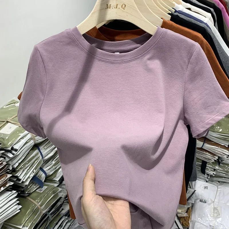 Women T Shirt Girls T-Shirt Woman Clothes Tops  Tshirt Female Short Sleeve Spring Tee Sexy Y2k Top White