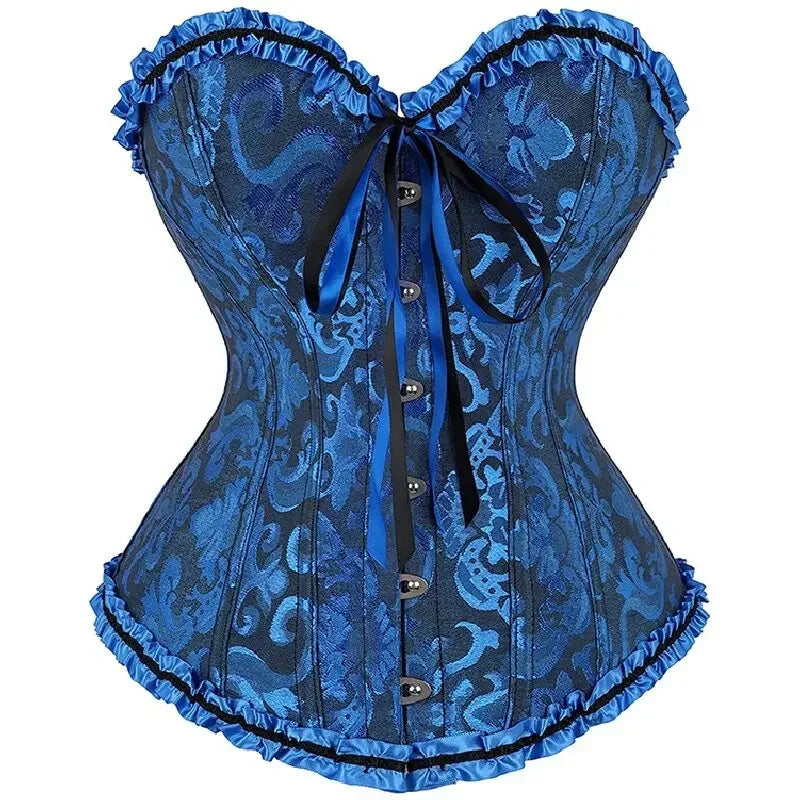 Corset Top Plus Size Women Bustier Overbust Sexy Lace up Floral Lingerie Vintage Gothic Victorian Fashion Black Red DropShipping