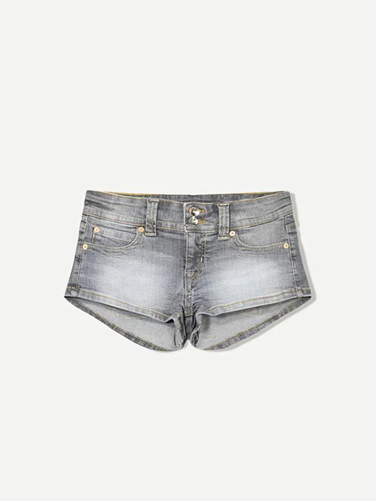 Y2k Zipper Denim Mini Shorts For Women Sexy Low Waist Pocket Peachy Bottom Short Jeans Female Chic Street Evening Club Partywear