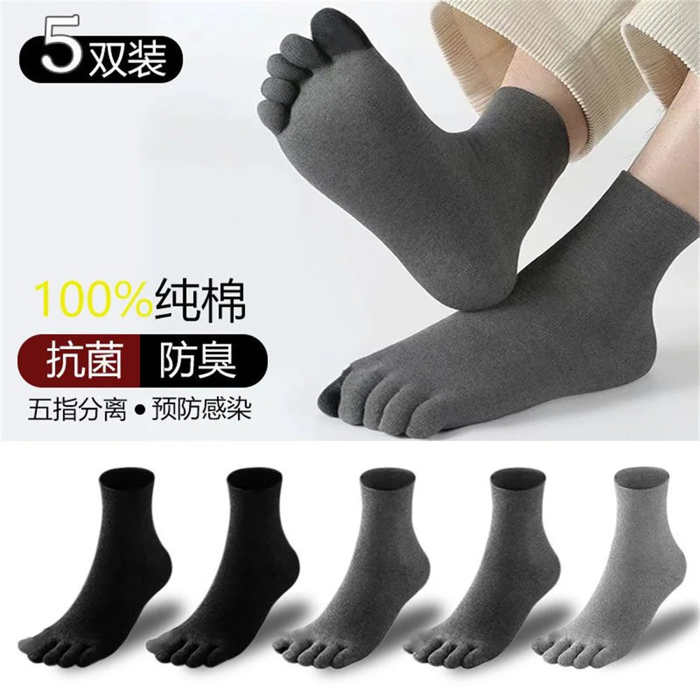 5 PAIRS Pure Cotton Five Fingers Socks Men Pack Sweat-absorbing Summer Thin Sports Split Toe Socks Mid Tube Meias