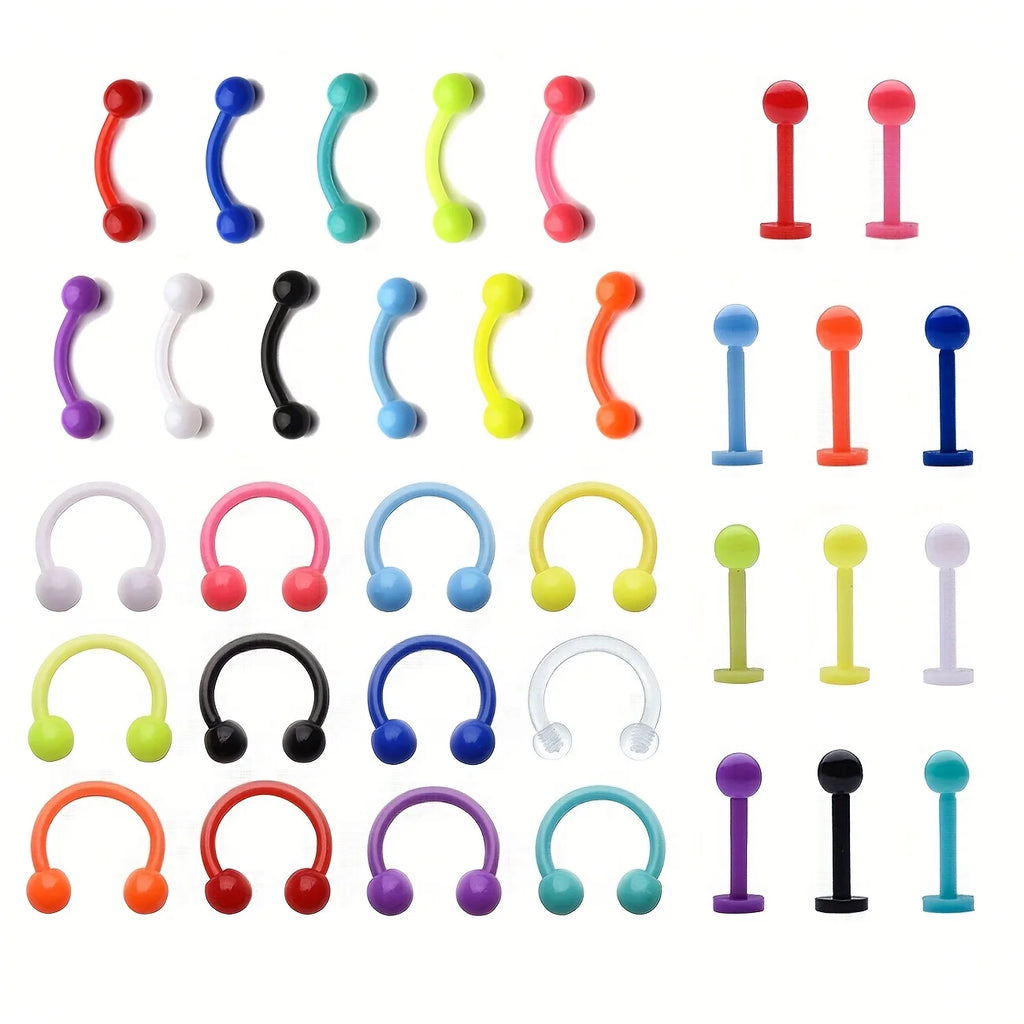 16G Bioflex Acrylic Curved Barbell Horseshoe Lip Eyebrow Rings Piercing Retainer Plastic Flexible Nose Septum Belly Piercing
