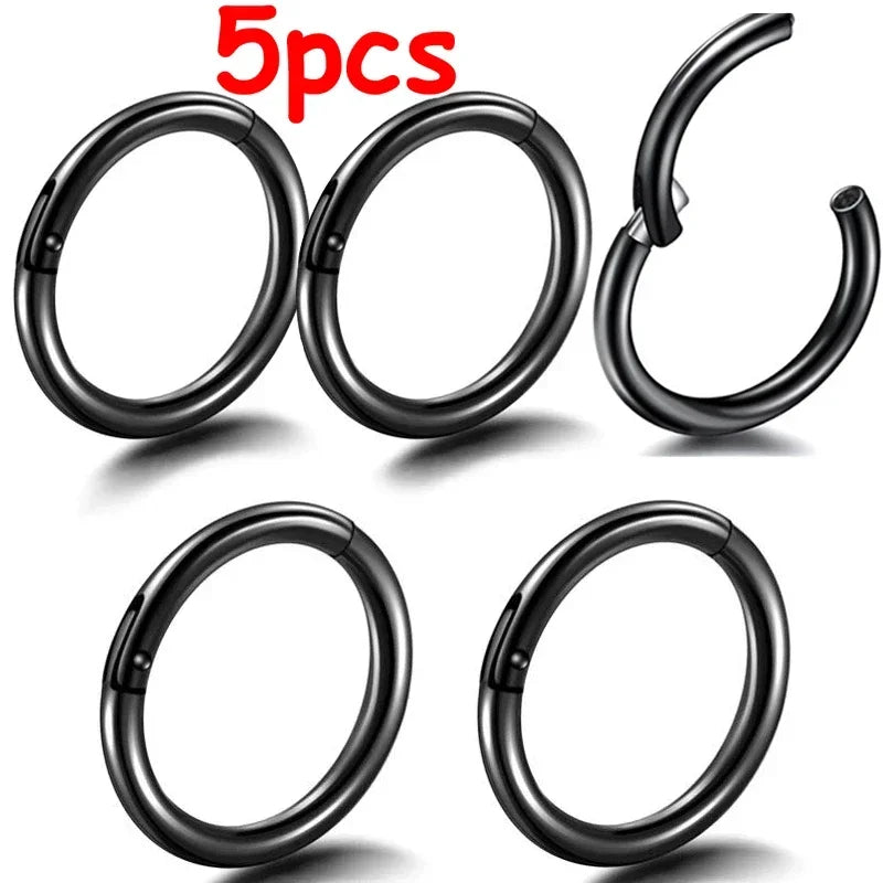5pc 6/8/10mm Nose Ring Hinged Clicker Segment Nose Rings Helix Cartilage Septum Hoop Surgical Stainless Steel Seamless Earrings