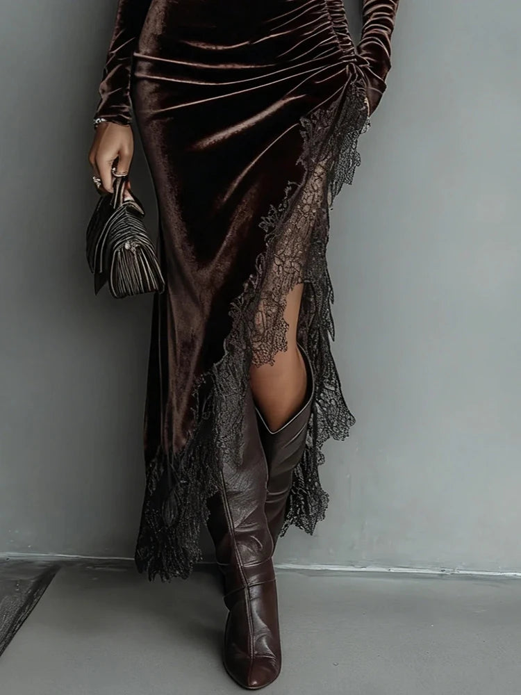 New Turtleneck Sexy Patchwork Chic Party Dress, Women Autumn Winter Holiday Solid Sheath Dress, Long Sleeve Elegant Ladies Dress
