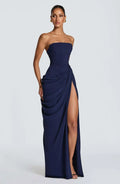 Women Sexy Solid Pleated Strapless Dress Lady Chic Off-shoulder Backless High Waist Split Dresses 2026 New Evening Party Gown