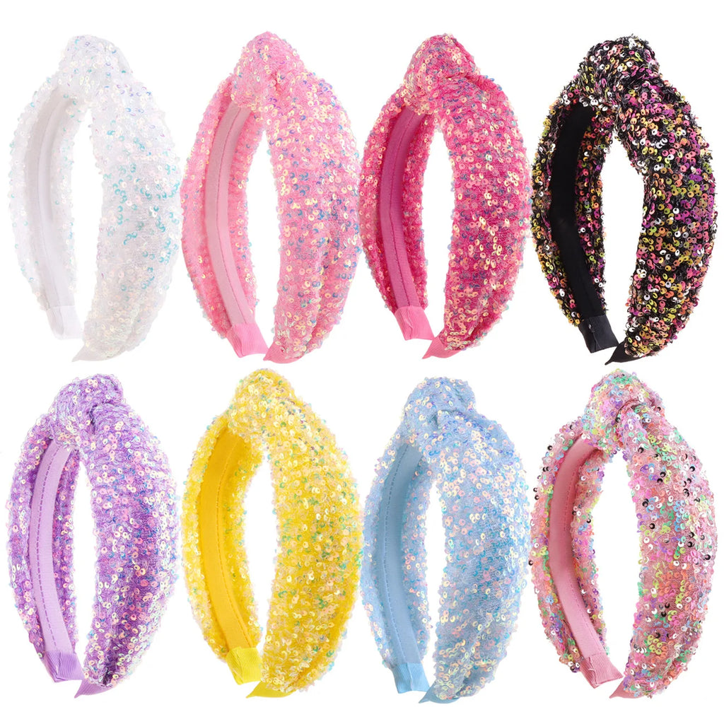 Sequin Knot Headband for Girls Rainbow Knotted Hair Bands Accessories for Kids Sparkly Iridescent Headbands Women Party Headwear