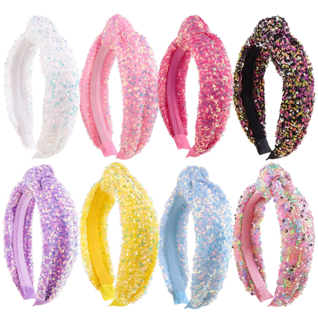 Sequin Knot Headband for Girls Rainbow Knotted Hair Bands Accessories for Kids Sparkly Iridescent Headbands Women Party Headwear