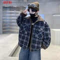 2026 Winter New Children Warm Grid Lapel Coat Plus Velvet Thick Girls Woolen Jacket Boys Cotton Fleece Coat Teenage Kids Jacket