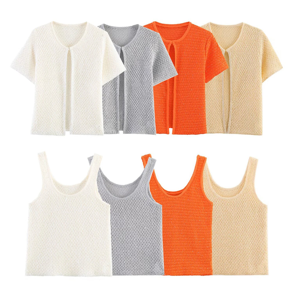 Women's Clothing 2025 New Style European And American Fashion Simple Pearl Decoration Knitted Top Knitted Vest