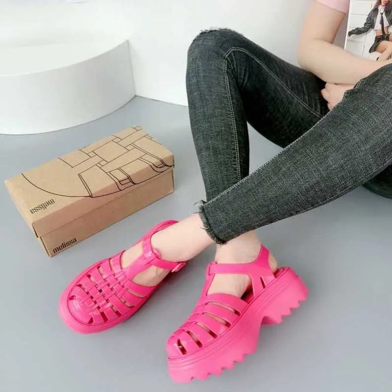 Mini Melissa  Women's Shoes Summer Adult Girls Open Toe Roman Matsu Thick Sole Sandals Ladies Breathable Beach Shoes Casual Shoe