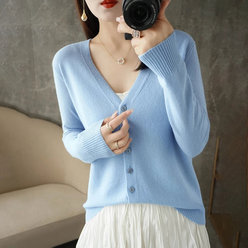 V-Neck Temperament Small Fragrant Wind Women Loose Sweater