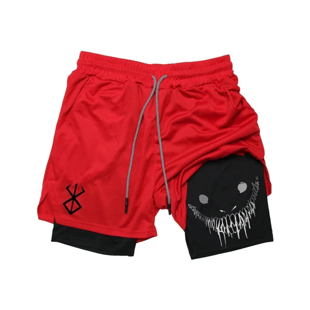 Summer Men's Quick Dry Running Shorts 2 in 1 Fitness Gym Training Sports Jogging Double Deck Workout Quick-Lock Elastic Waist