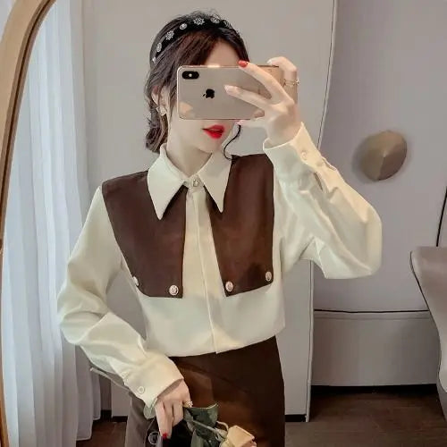 Shirts & Blouses For Women Wear To Work Korean Style Formal Dress Tall Elegant And Youthful Corduroy Woman Top Office Outfits
