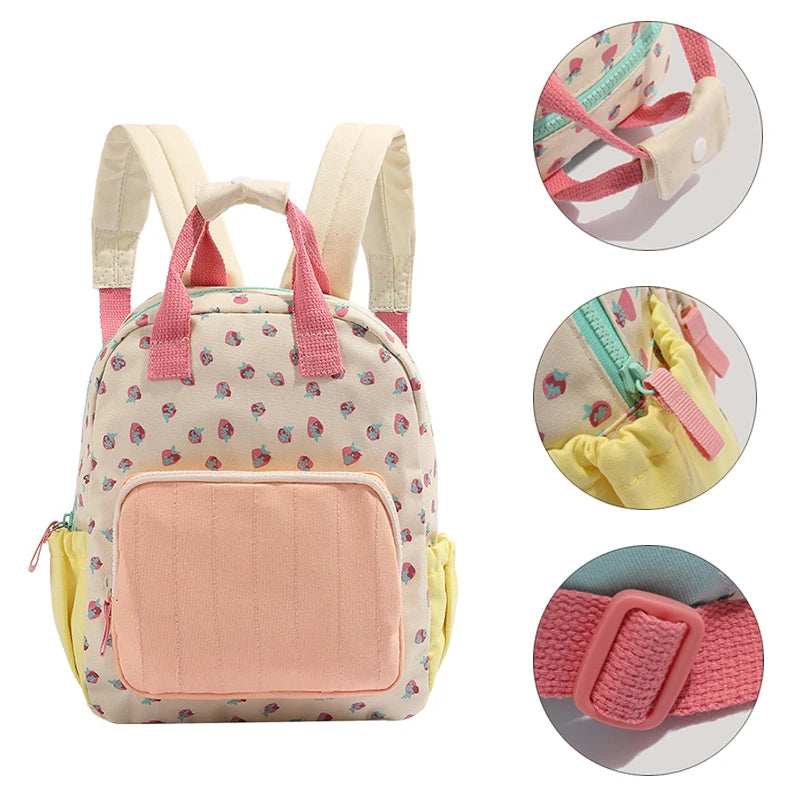 Dopamine Strawberry Print Student Backpack Large Capacity Cute Kids School Bag for Girls Sweet Kindergarten Bookbag for Children