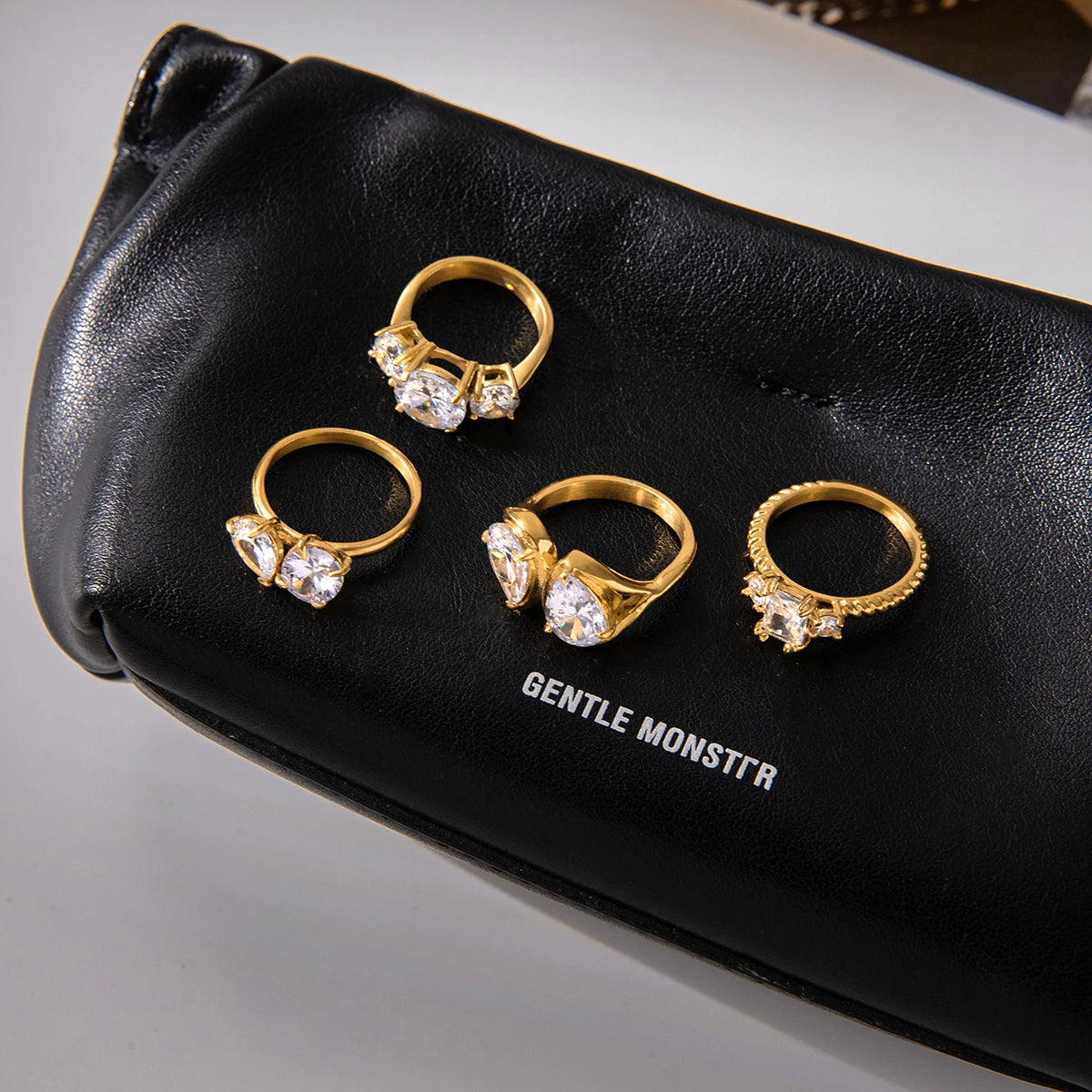 Youthway Geometric Zircon Rings For Women Minimalist 18K Gold Plated Stainless Steel Rings Simple Fashion Jewelry Christmas Gift