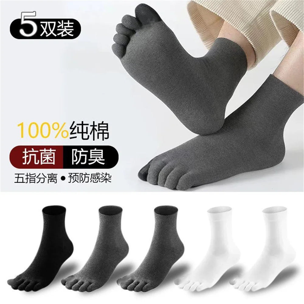 5 PAIRS Pure Cotton Five Fingers Socks Men Pack Sweat-absorbing Summer Thin Sports Split Toe Socks Mid Tube Meias