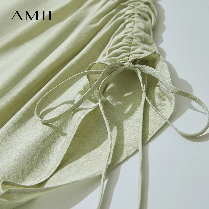 Amii Minimalism Chiffon Shirt Half Skirt Women 2025 Summer New Basic Solid Color Shirt Sold Separate Draw Pleat Skirt 12552059