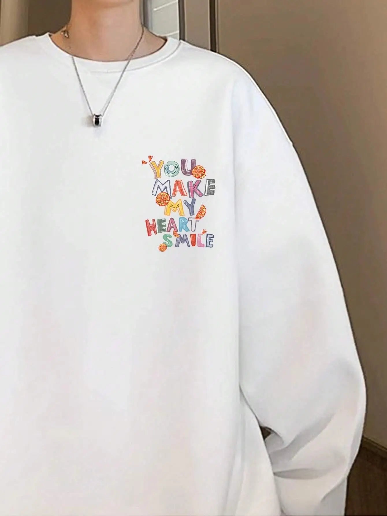 Casual Women Pullover Letter You Make My Heart Smile Printing Sweatshirt Warm Soft Hoodies Loose Crewneck Fleece Female Clothing