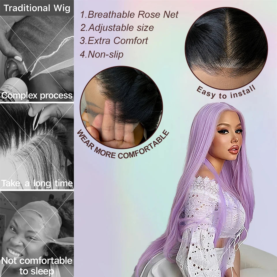 HD Lace Front Wig, Blend Hair 13X6 Lace Wig Pre Plucked Glueless Synthetic Heat Resistant Long Straight Black and Blonde Wigs