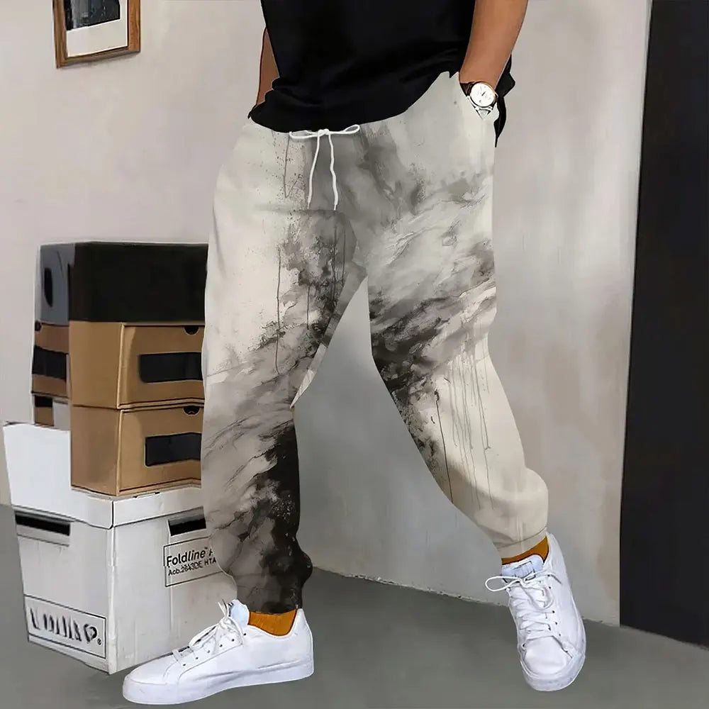Men's Loose Pocket Draw Rope Sports Sweatpants Winter New Thick Warm Men's Sweatpants Fashion Color Skull Printed Sweatpants