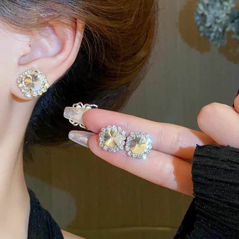 Luxury Green Rhinestone Necklace Stud Earrings For Women Crystal Choker Necklaces Ladies Fashion Weddings Banquet Jewelry Set K
