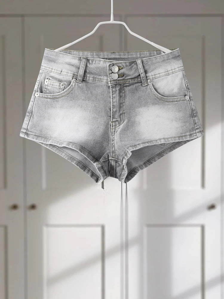 Y2k Zipper Denim Mini Shorts For Women Sexy Low Waist Pocket Peachy Bottom Short Jeans Female Chic Street Evening Club Partywear