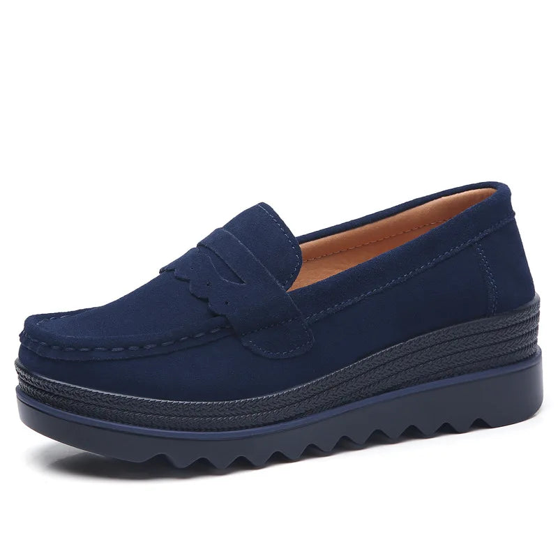 EOFK Spring Autumn Women Flats Platform Loafers Ladies Genuine Leather Comfort Wedge Moccasins Orthopedic Slip On Casual Shoes