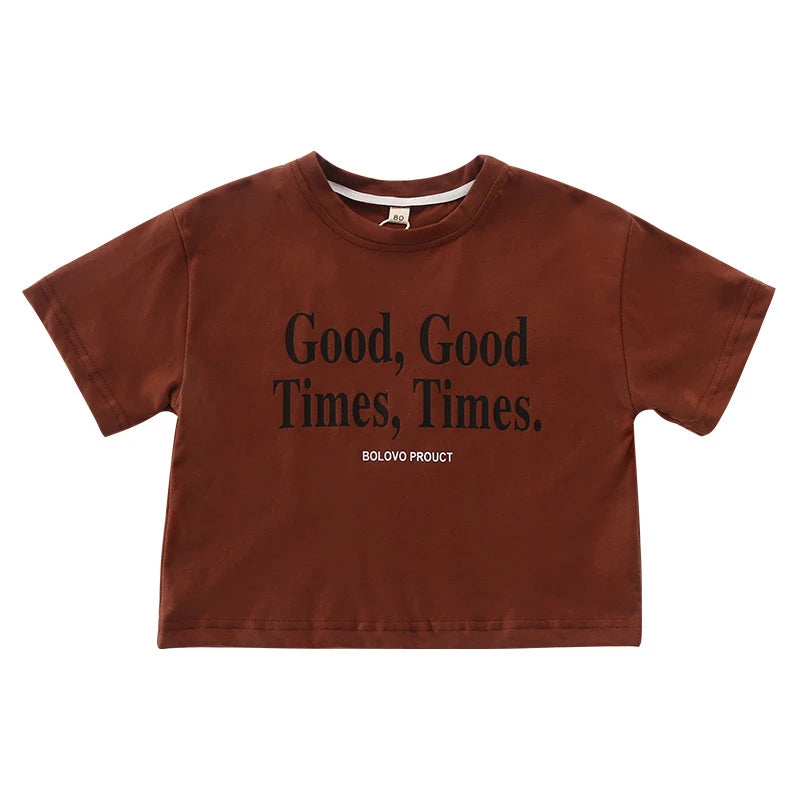 Kids Boys And Girls Summer Clothes Tops Tees Letters Printed Simple Fashion Children T-shirt Round Collar Loose Casual T Shirts