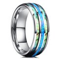 Fashion 8mm Silver Color Men Stainless Steel Rings, Pink Rose Abalone Shell Meteorite Inlay Rings for Men Women, Wedding Jewelry