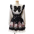 Japanese Kawaii Rhinestone Bow Dress Set Women Sweet Cute Lolita Style Lace Pearl Print Shirt Dresses Gothic Y2k Tea Party Dress
