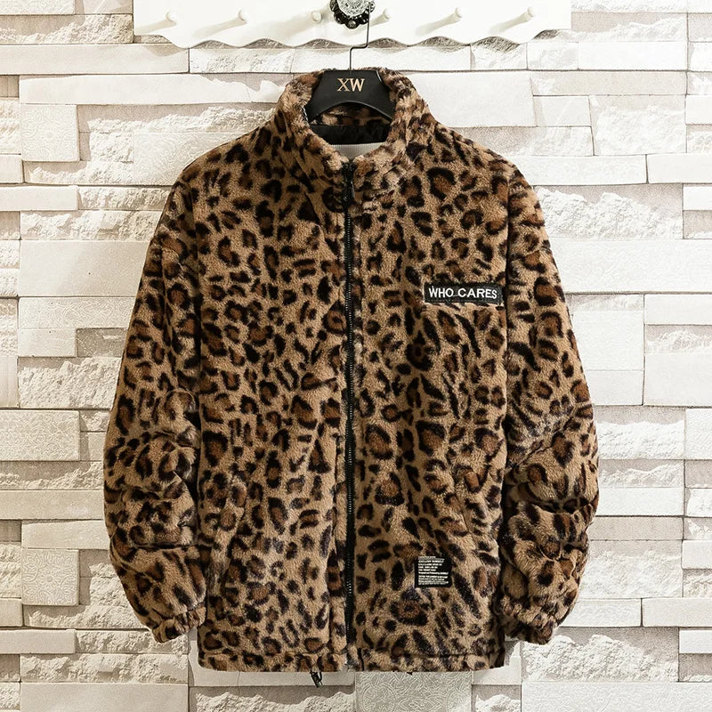 Autumn Soft Leopard Jacket Men Zipper Hoodies Hooded Coat Fashion Causal Street Outerwear Loose Windbreaker Clothing Male Female