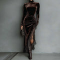 New Turtleneck Sexy Patchwork Chic Party Dress, Women Autumn Winter Holiday Solid Sheath Dress, Long Sleeve Elegant Ladies Dress