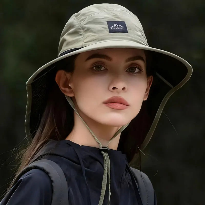 Unisex Summer Wide Brim Waterproof Quick-drying Panama Caps Outdoor Visor Bucket Hats Mesh Breathable Sun Hat with Neck Flap