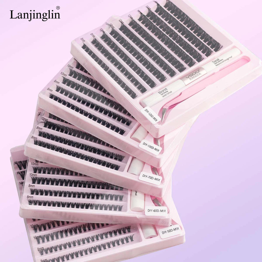 New 10Rows Individual Lashes Kit Natural Long DIY Cluster Eyelashes with Lash Bond and Seal Extension Kit Makeup Tools Faux Cils