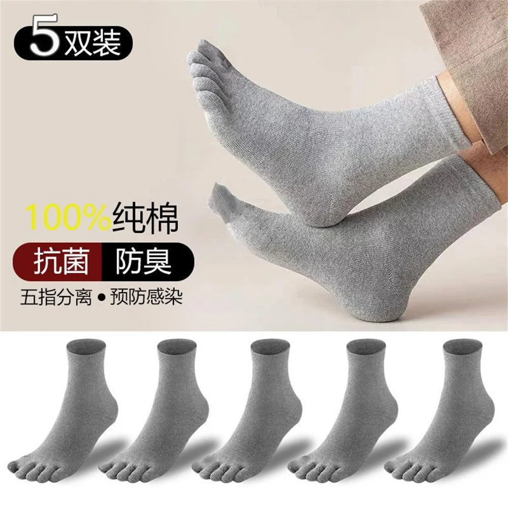 5 PAIRS Pure Cotton Five Fingers Socks Men Pack Sweat-absorbing Summer Thin Sports Split Toe Socks Mid Tube Meias