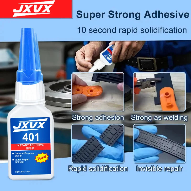 JXVX 20ml 401/406 Instant Strong Super Glue Universal Superglue Mighty Instant Glue for Resin Ceramic Metal Glass Fast Dry