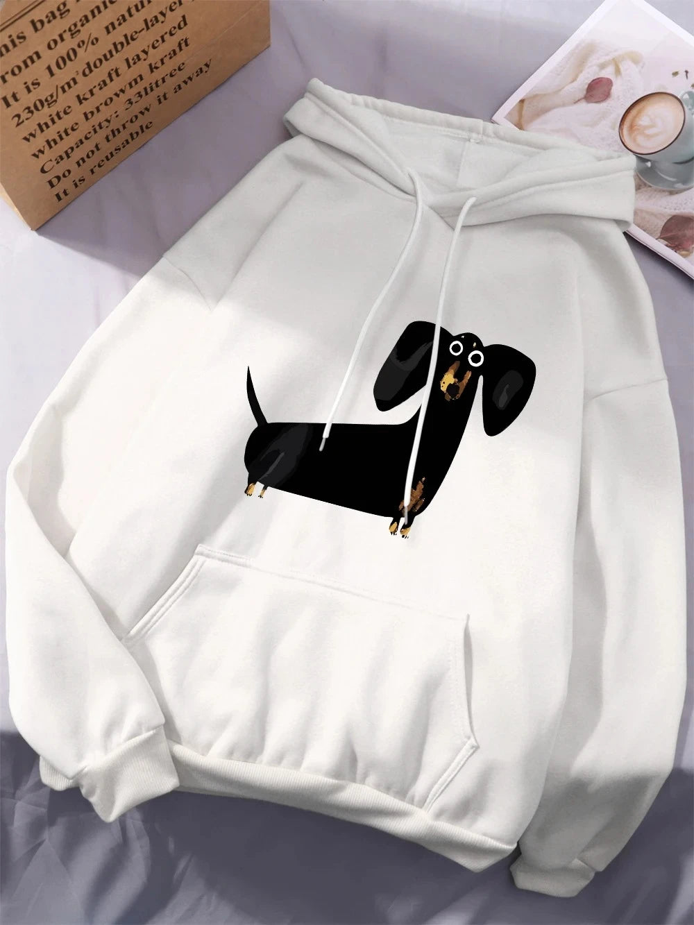 Funny Dachshund Dog Prints Hoodies Women Winter Fleece Warm Hooded Casual Pocket Sweatshirt Comfortable Loose Womans Sportswear
