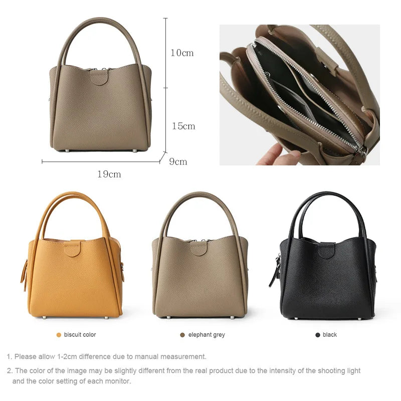 2025 New Summer Women Bag Lady Fashion Small Bucket Handbag Genuine Leather Cross-body Messenger Female Minimalist Shoulder Bag
