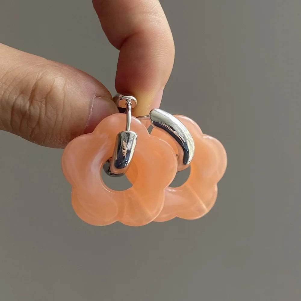 Multicolor Transparent Acrylic Resin Marbling Flower Drop Earrings