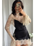 Elegant Solid Shawl Mini Dress Women Fashion Round Neck Waist Cinching Slim Fit Short Dresses Lady Daily Evening Dinner Vestidos