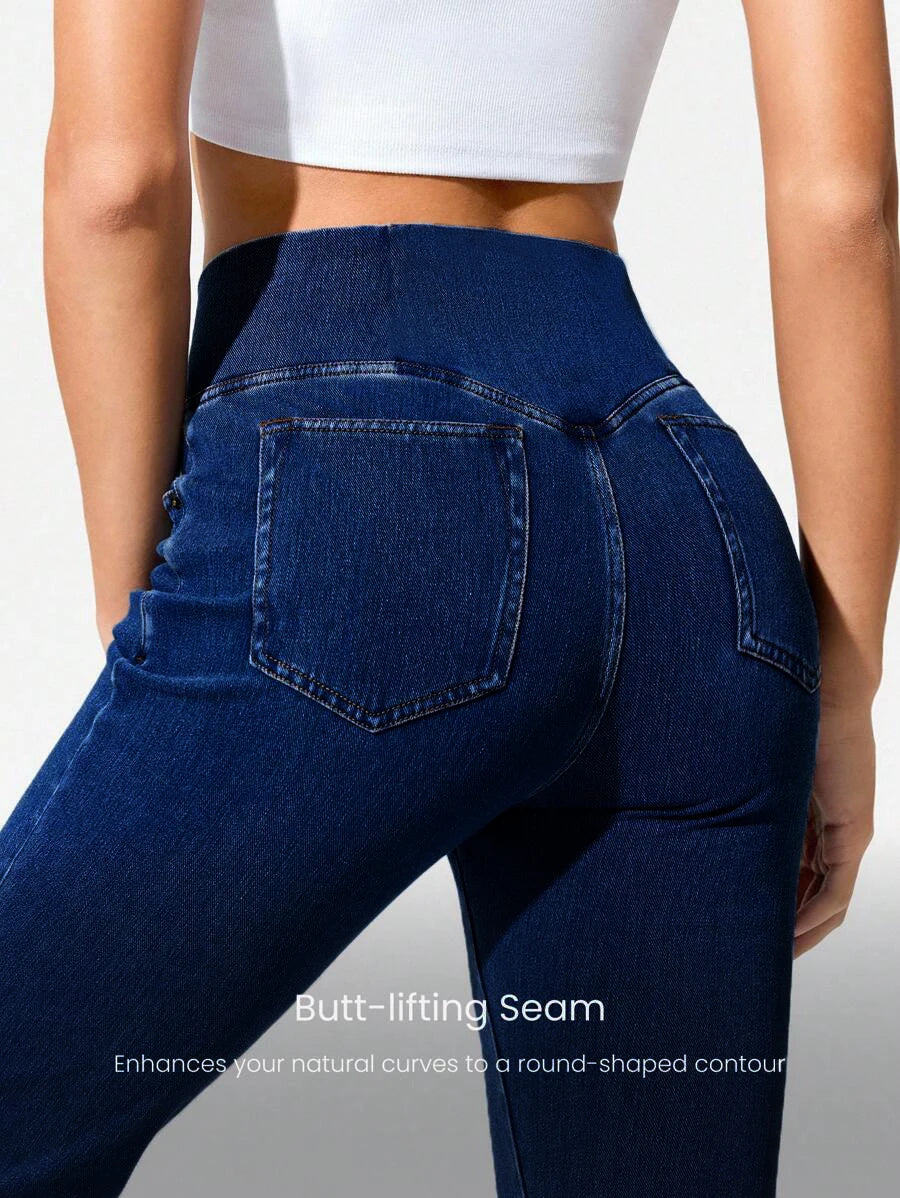Versatile Slimming Jeans Spring/Summer New Style High Stretch Cross Waist Flare Jeans For Women Hip Enhancing Knitted Jeans