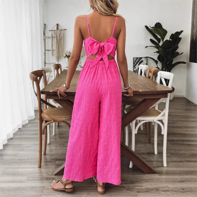 2025 Simple Style Jumpsuit Jumpsuits For Woman  Wide Leg Women's Clothing Casual Sleeveless Sling Solid Color Holiday Vacation