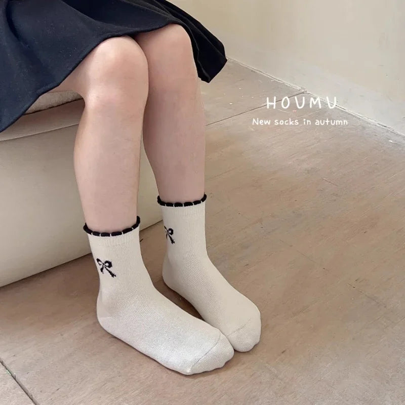 4pair/set Cute Korean Fashion Calf Sock for Kids Girl Sweet Bow Dot Style Princess Children Sock Spring Summer Soft Cotton Sock